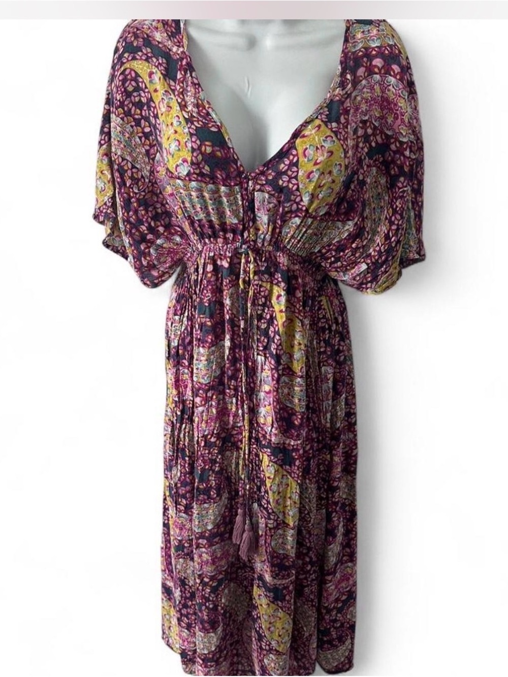 Cost Plus World Market Pink and Yellow Floral Boho Top